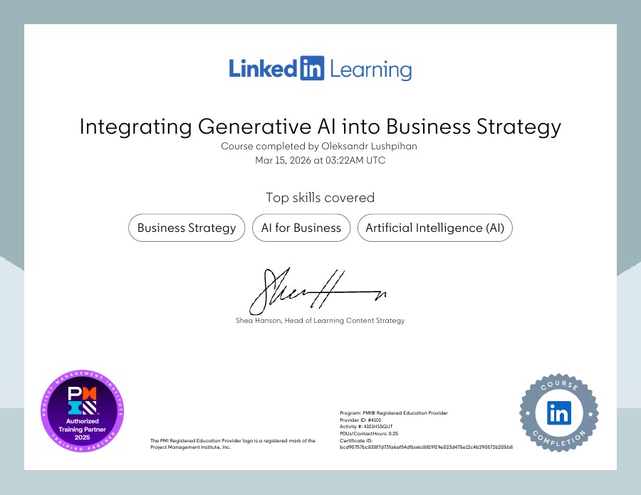 Integrating Generative AI into Business Strategy (1) certificate preview