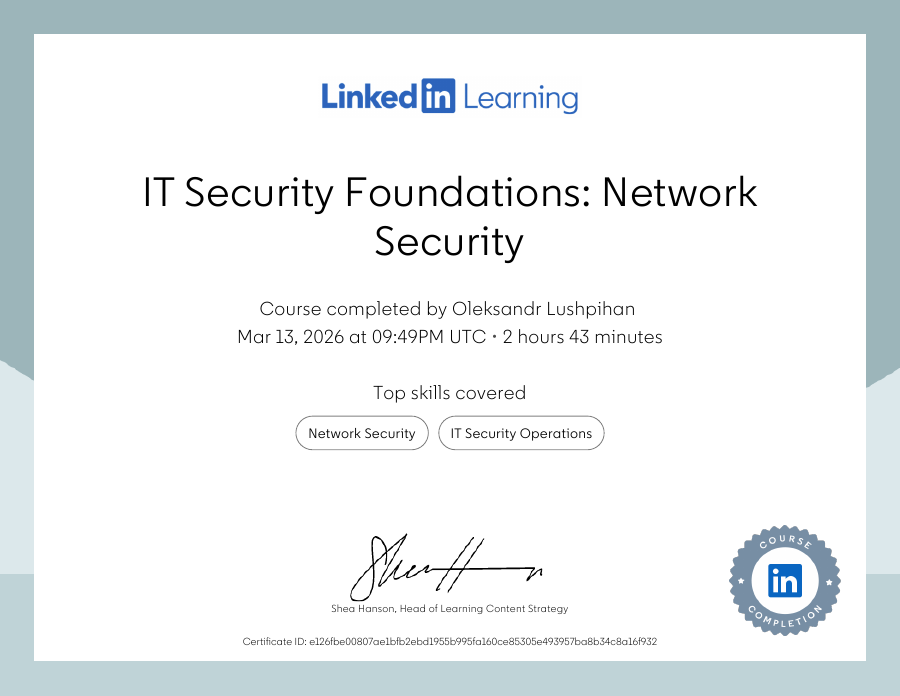 IT Security Foundations Network Security certificate preview